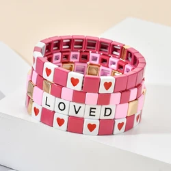 Boho Love Heart Pink Letter Bracelet Women Bracelet Enamel Tile Pulseras Mujer Moda 2023 Summer Beach Fashion Couples Jewelry