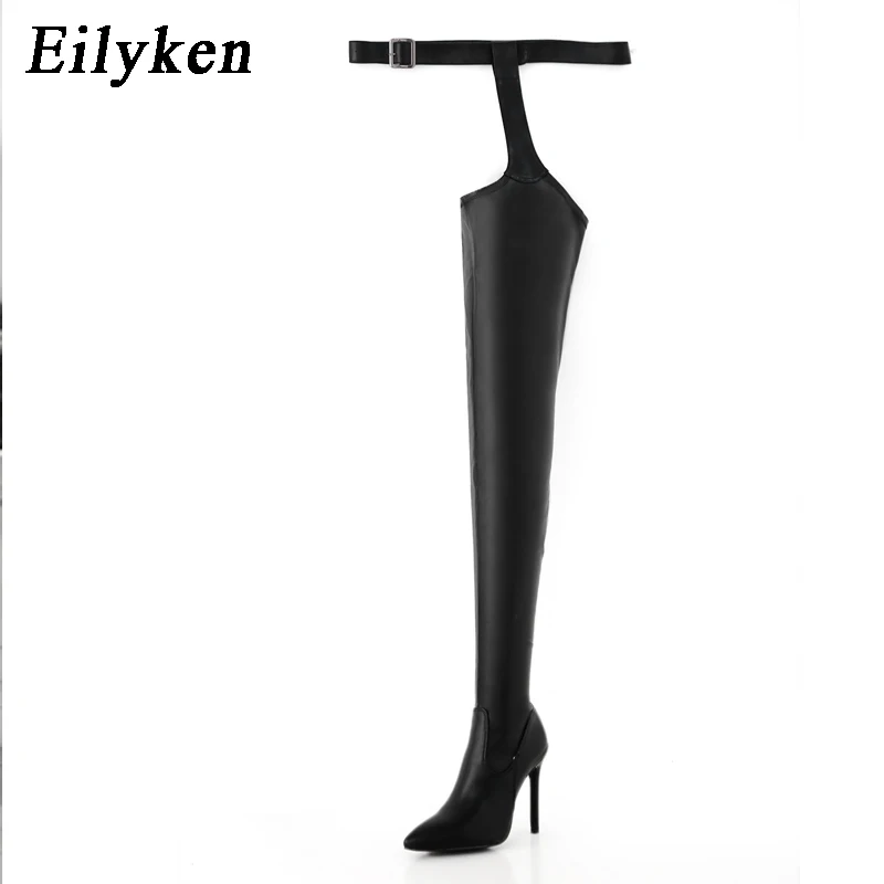 Eilyken moda donna stile di alta qualità stivali sopra il ginocchio tacchi sottili per scarpe da ballo a punta Botas Largas Mujer