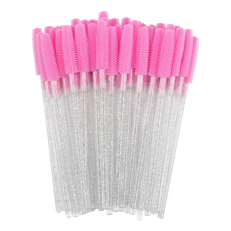 Baguettes de mascara 3D en cristal, Végétde cils transparents, brosses à cils en silicone, micro applicateurs, vente en gros, 50 pièces