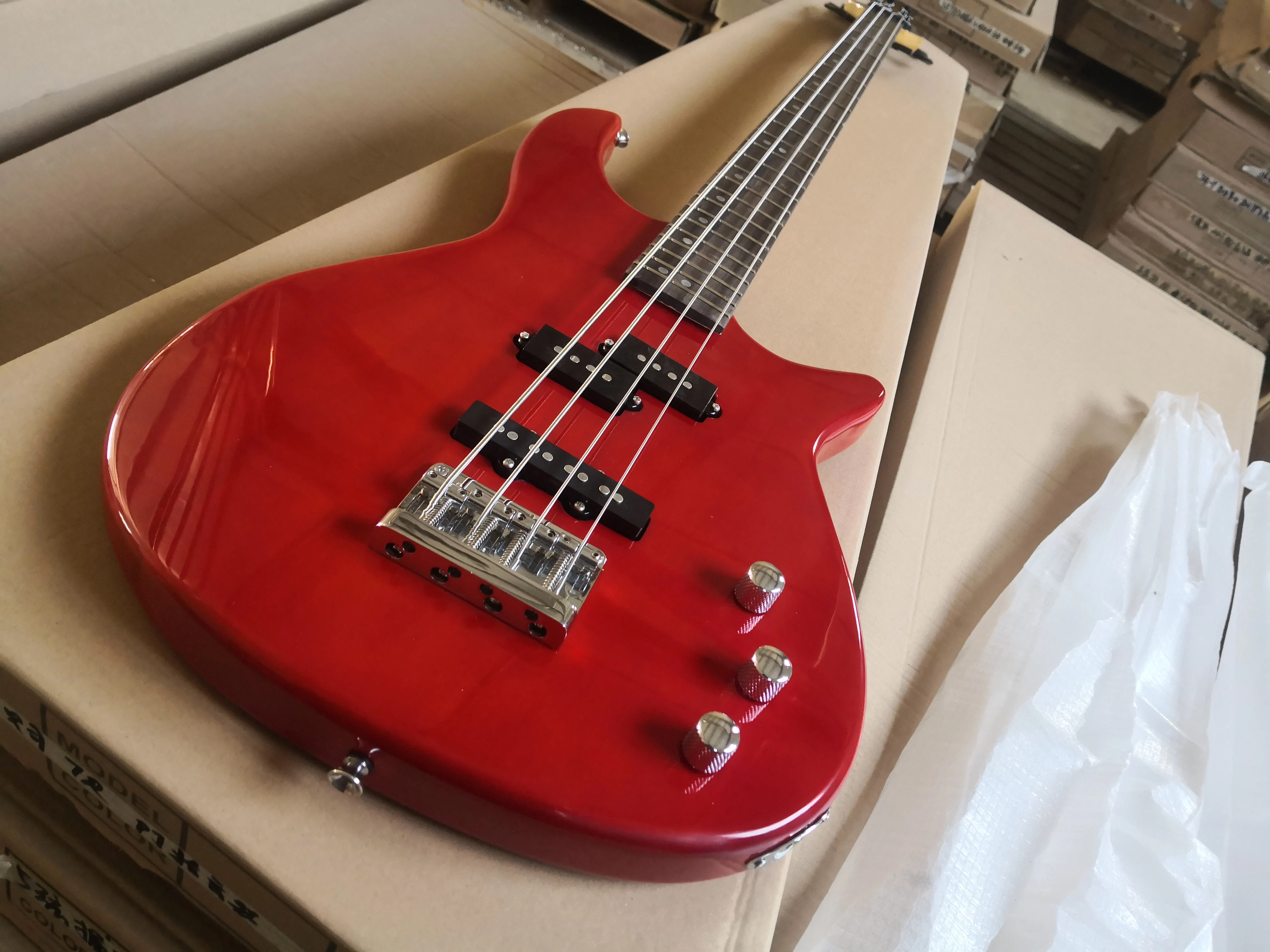 custom orphan unique  4 strings guitar Bass, red bass , chrome bridge,SSS pickups,24 frets