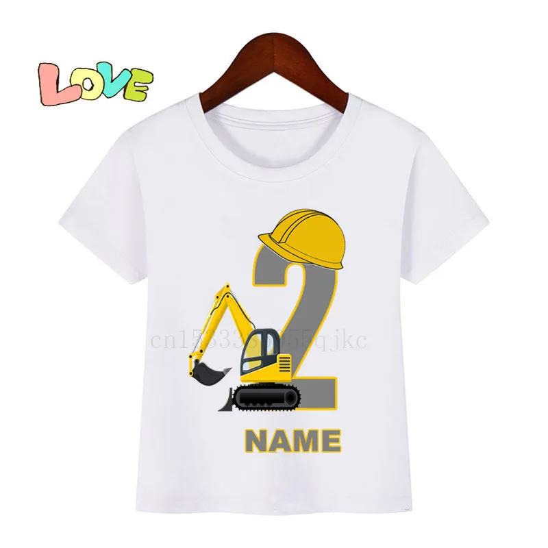 Baby Kids Cartoon Excavator Birthday Number Name Print T Shirt Children Birthday T-shirts Boy&Girl Funny Gift Tshirt Present