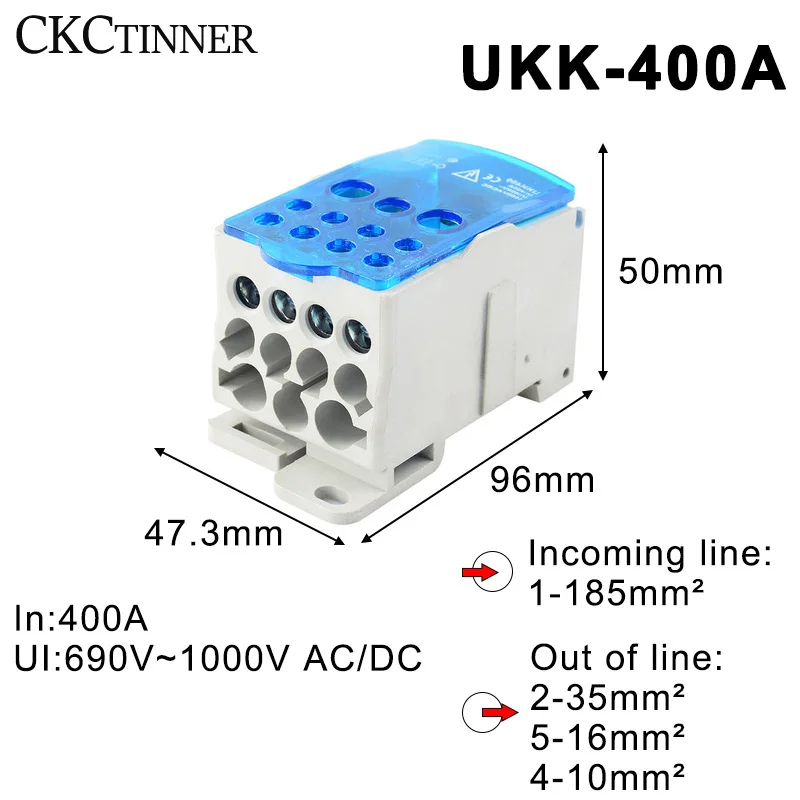 UKK80A 125A 160A 250A 400A 500A Terminal Block 1 in many Out Din Rail Distribution Box Universal Electric Wire Connector
