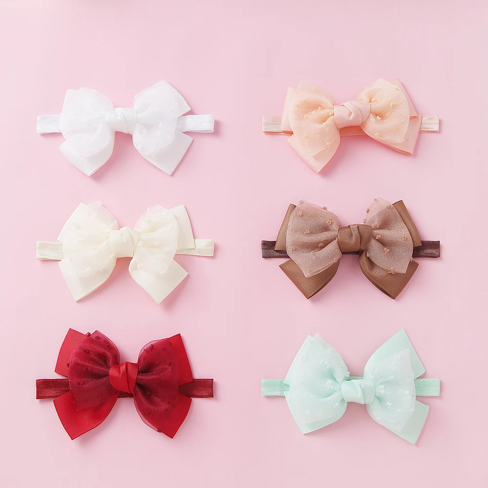 Baby Girls Bowknot Double Layer Bow Headband Lace Elastic Princess Hair Band Fashion New Style Children Kids Hair Accessories