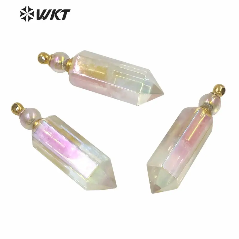 

WT-P1614 WKT Wholesale Natural Stone Pendant Aura Crystal Quartz Perfume Bottle Pendant For Necklace Making