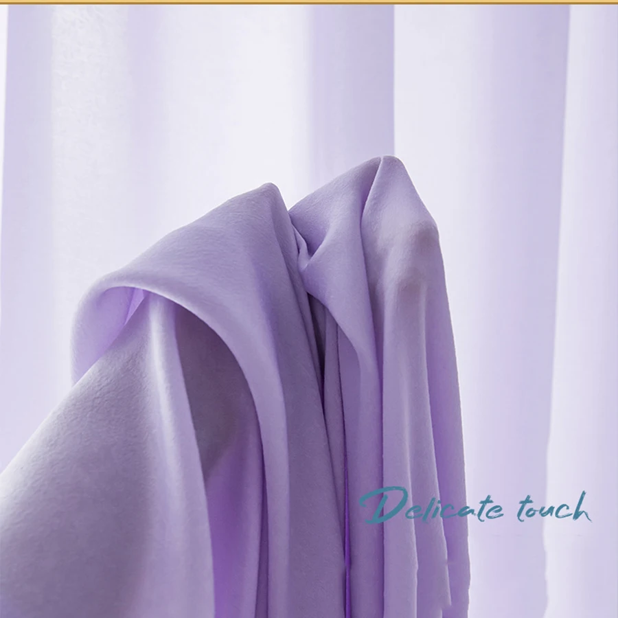 Lilac Purple Translucent Velvet Satin Tulle Fabrics Bedroom White High-Precision Half Shade Voile Curtains For Living Room #5