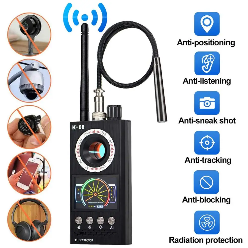 

K68 Anti Spy Wireless RF Signal Detector Bug GSM GPS Tracker Hidden Camera Eavesdropping Device Military Professional Version