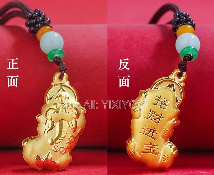 Beautiful Real Solid Gold Inlaid Chinese PiXiu Dragon Phoenix GuanYin Buddha Lucky Amulet Pendant Necklace Charm Gift Jewelry