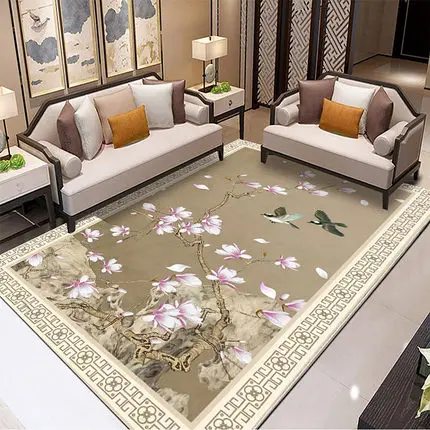 Rectangular Non-Slip Soft Carpet, Chinese Style, Living Room, Bedroom, Decorative