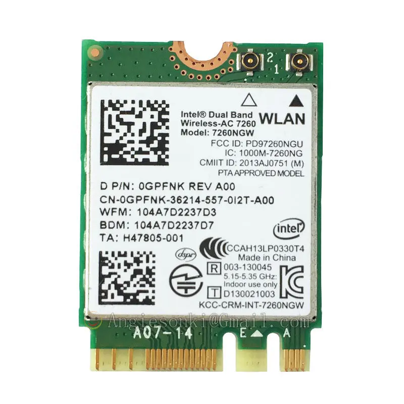 

Wireless AC 7260 802.11AC NGFF/M.2 Wifi + Bluetooth BT 4.0 867mbps Mini WLAN Card for dell Sony Intel 7260NGW 7260AC