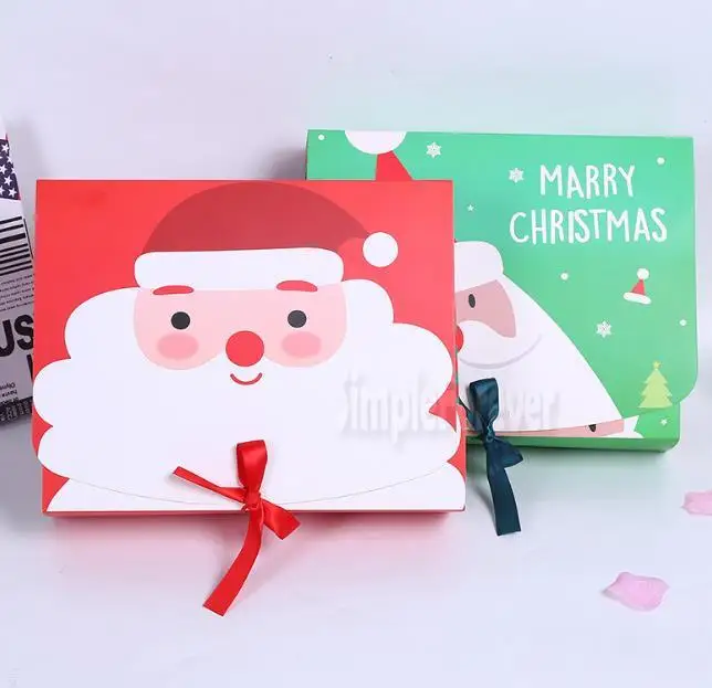 

Unique Christmas Eve Big Gift Box Santa & Fairy Design Papercard Kraft Present Party Favour Activity Box Red Green 200pcs/lot