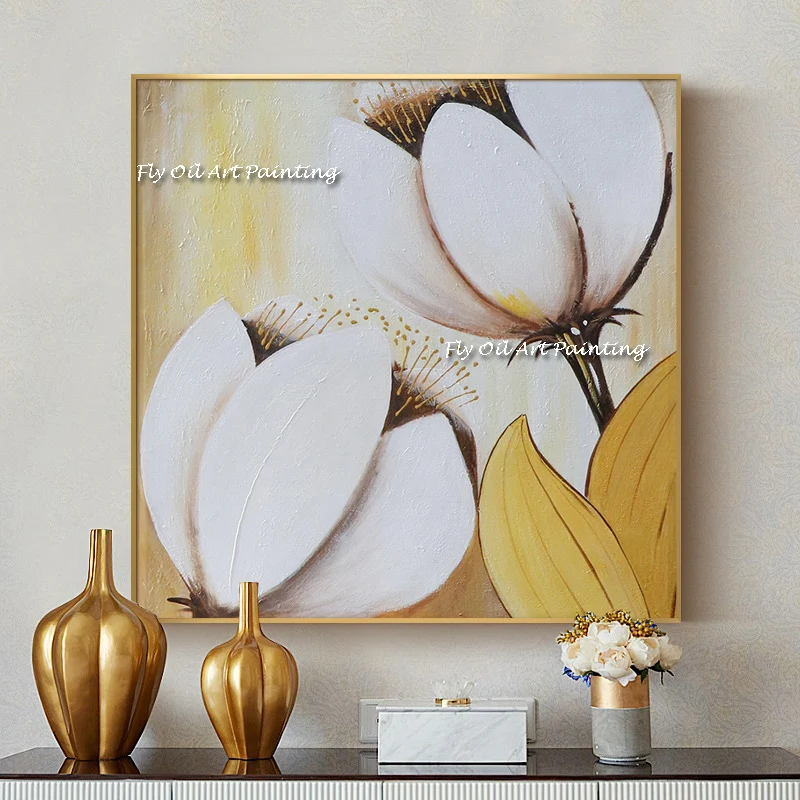 Handmade Modern white Flower Oil Painting  Home Wall Designs Art 2 Piece Set Home Decoration Hotel Decorative Painting