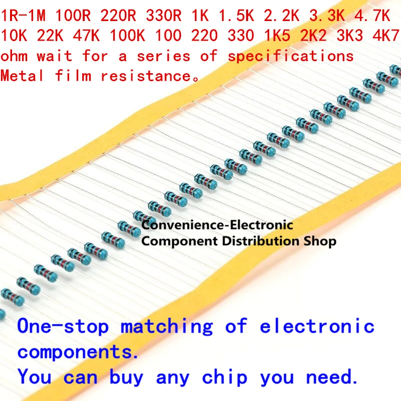 Resistencia de película de Metal, 100 piezas, 150 ohm, 1/4W, 1%