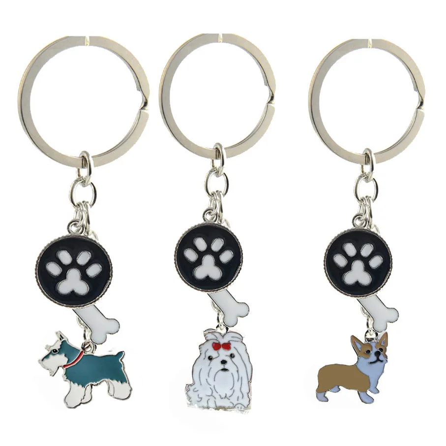 2019 New dog Key Chains Cute Dog Keychains Keyring Pet Fashion Jewelry Boyfriend Girls Gift Accessories