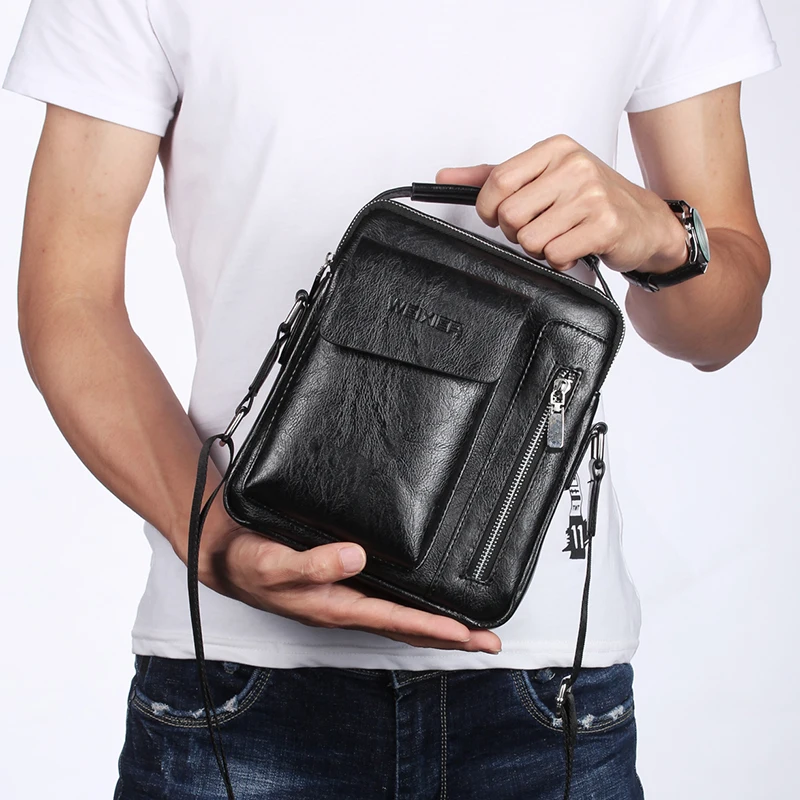 Bolso de hombro multifunción para hombre, bandolera de cuero PU, de gran capacidad