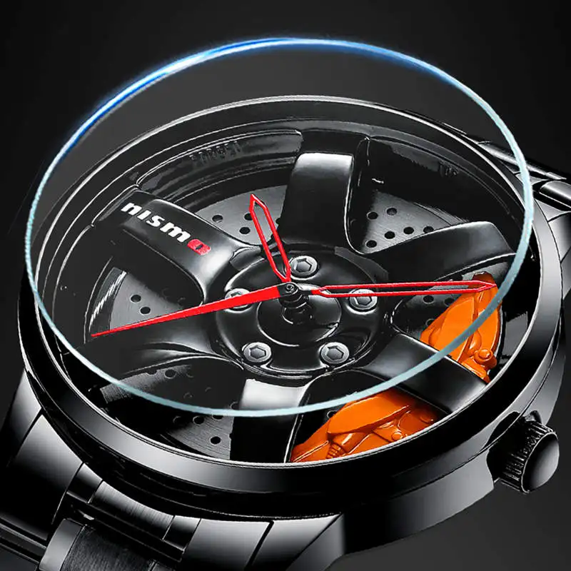 NIBOSI Car Wheel Rim Hub Mens Watches Hollow Dial Super Car Rim Hub Watch Stainless Steel Waterproof Wholesale Watch For Car GTR