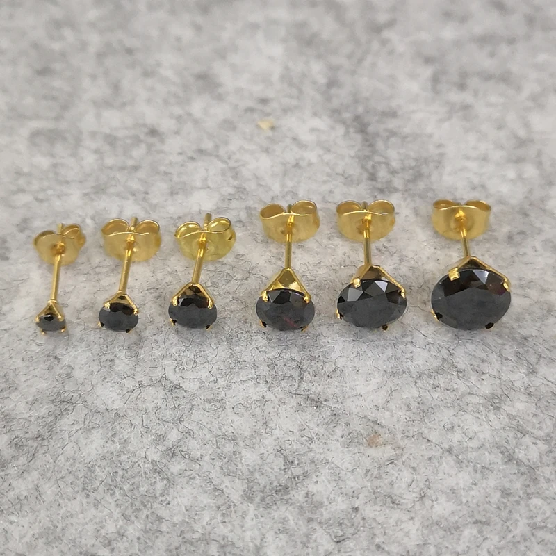 Black AAA Zircon 316 L Stainless Steel Brief Stud Earrings For Men And Women Size From 3mm to 8mm