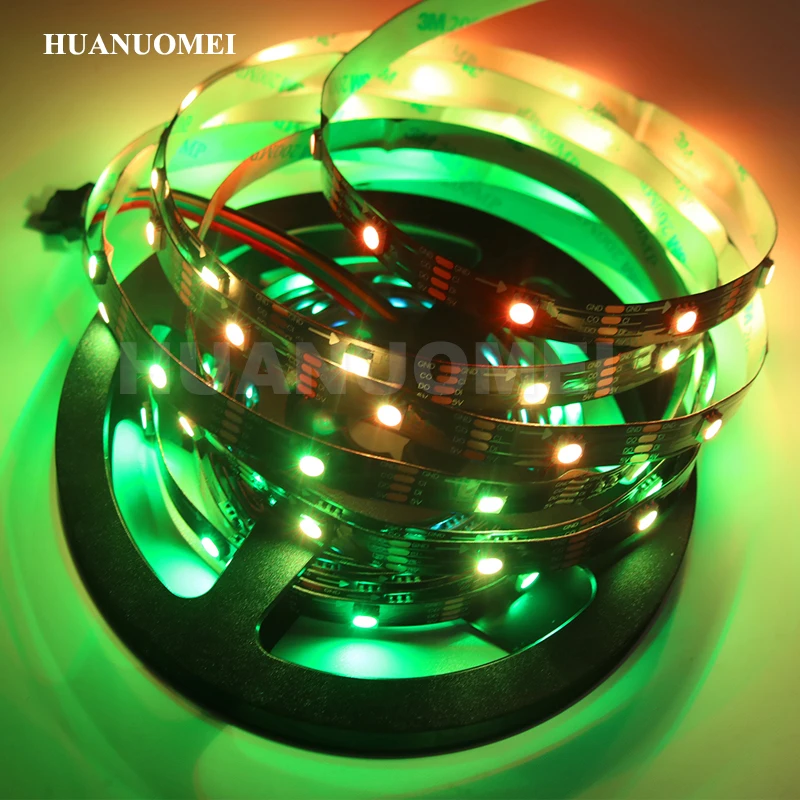 5M 48LEDs/m HD107S Pixel RGB LED Strip 5050 SMD Addressable Digital Flexible Tape Light TV 5V Lamp Black PCB Non-waterproof IP20