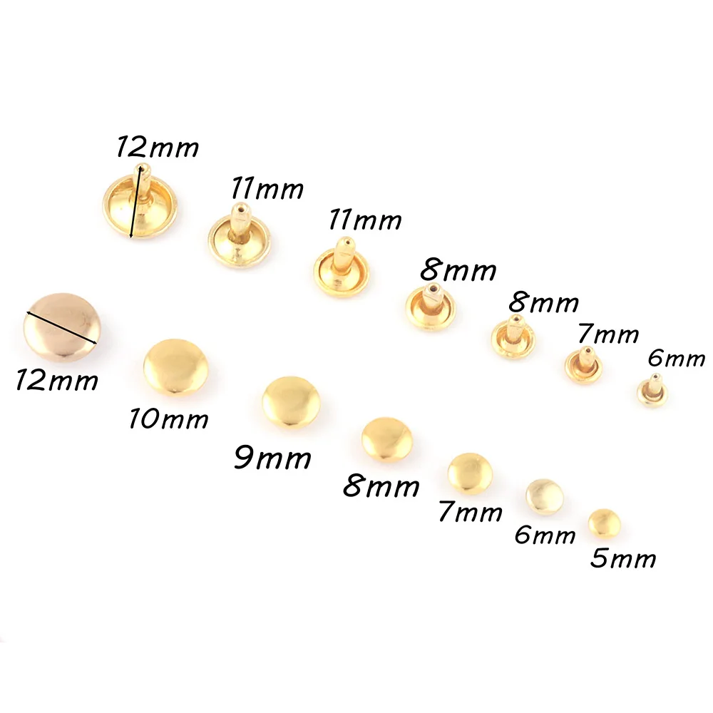 Gold Double Cap Metal Button Round Rivet Rivet Studs for Purse Bags Handbags Shoes Jeans Belts Webbing Leather Craft DIY