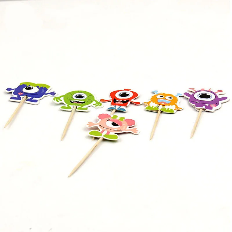 6 Pcs/set Cartoon Monster Happy Birthday Cupcake Toppers Cake Decorations for Wedding Birthday Party Cake Supplies Baby Shower