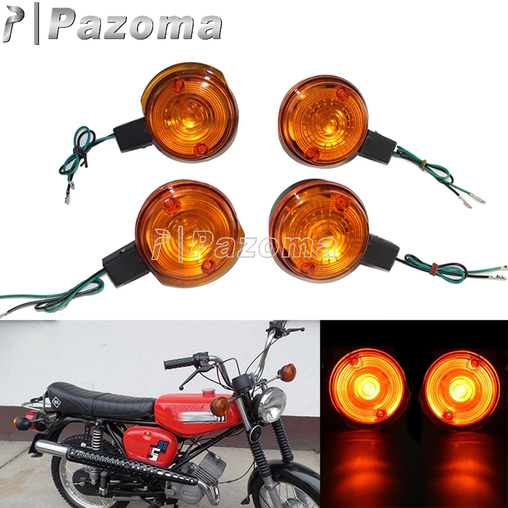 Pazoma New 1 Set Motorcycle Front and Rear 12V Turn Signal Indicators Lamps Amber Light for Simson S50 S51 S70