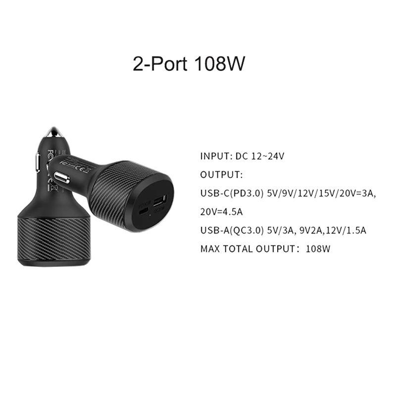 Adaptador de carga rápida para coche, dispositivo USB PD QC3.0 de 108W para MacBook, iPhone 12 Pro Max 11, SAMSUNG, Dell, Nintendo, ordenador portátil de 90W/60W/45W/30W/20W