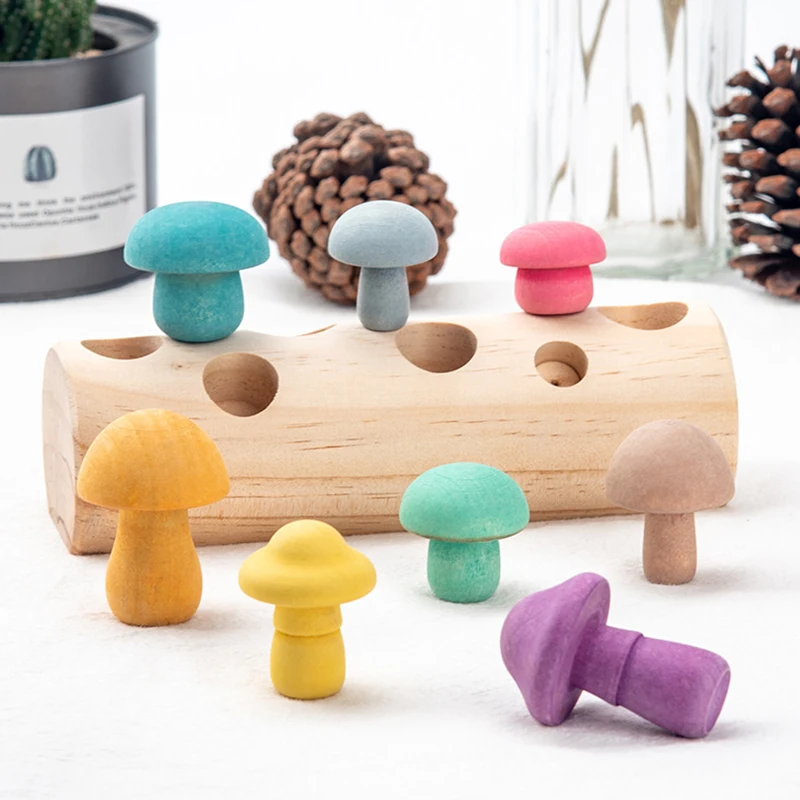 Mushroom Picking Game Wood Block Montessori Educational Wooden Baby Toys Developmental Shape Matching Assembly Grasp