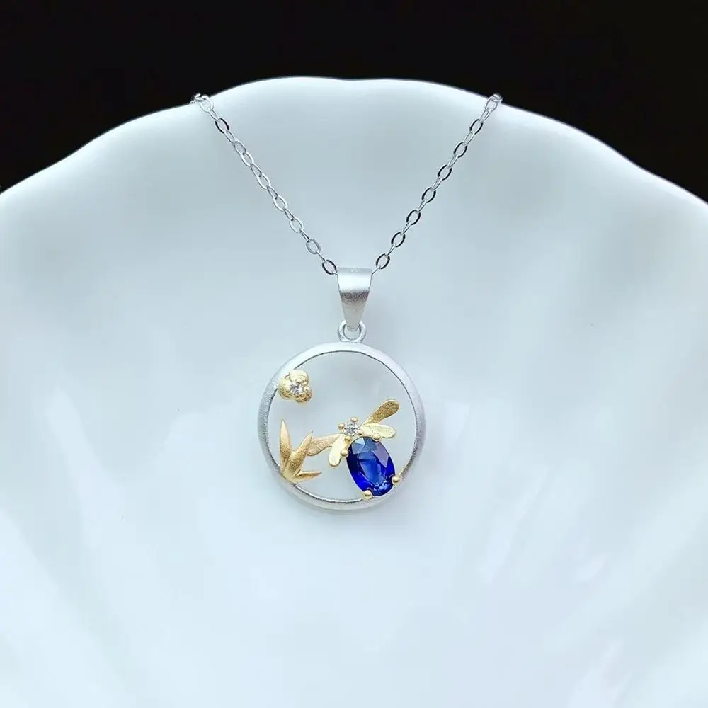 KJJEAXCMY fine jewelry 925 Sterling Silver inlaid natural sapphire popular bee girl new Pendant Necklace support test view 2