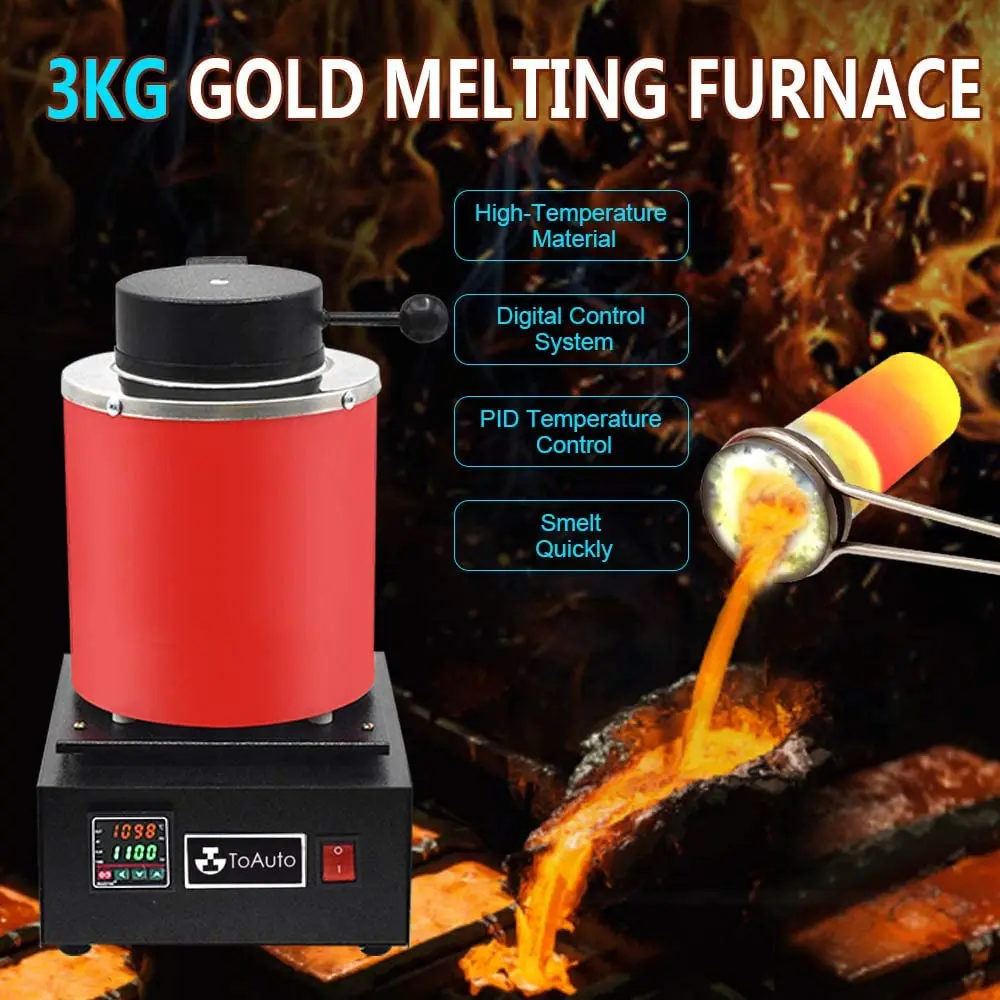 3KG Gold Melting Furnace Digital Electric Melting Furnace with Graphite Crucible for Silver Gold Copper Refining Casting Furnace