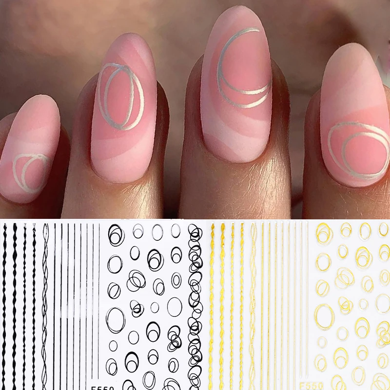 Gold 3D Nail Sticker Lines StripE Geometric Heart Self Adhesive Nail Art Transfer Stickers  Decors 11.5 * 6cm