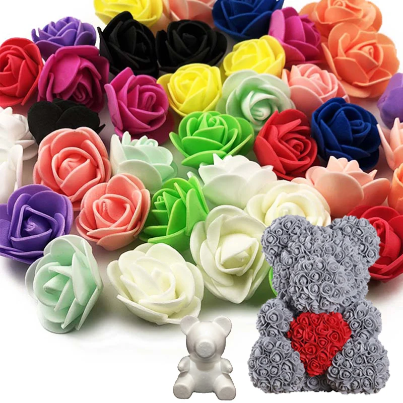 100pcs Foam fake flower roses Bear head artificial flowers cheap DIY wedding decoration gift box artificial flower heads