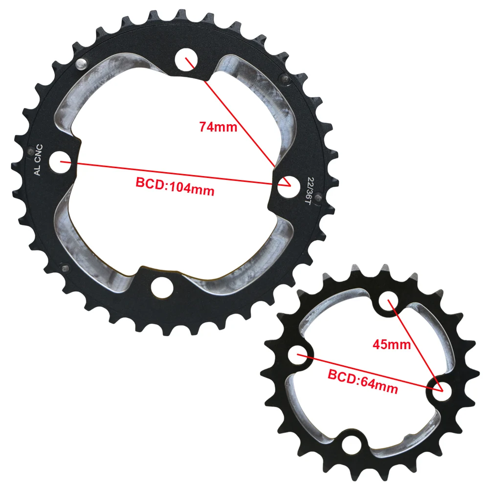 Ganopper 22T 36T 64mm 104mm Chainwheel AL7075 Bicycle Crankset Mountain Bike 2X System Crank Chainring Bike Part For MTB fatbike