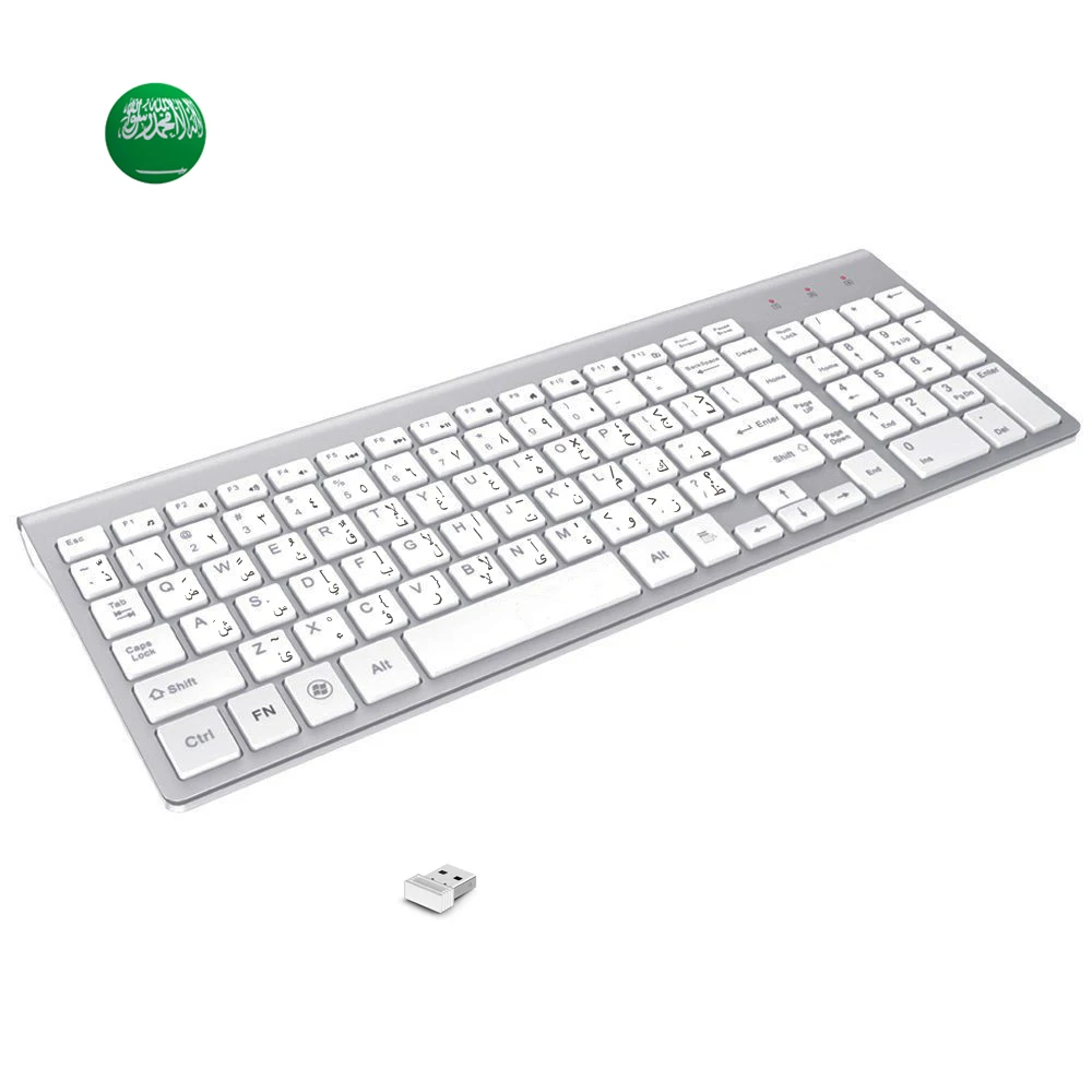 Arabic&English Layout 101 Keys Wireless Keyboard 2.4G Slim Low Noise Wireless Keyboard for Laptop Windows PC Desktop Smart TV