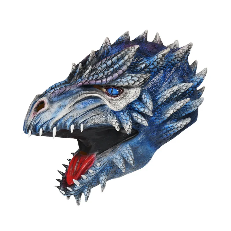 Realistic Ice Blue Dragon Latex Mask Halloween Costume Props For Adult Festival Party Dinosaur Headgear Novelt Gift