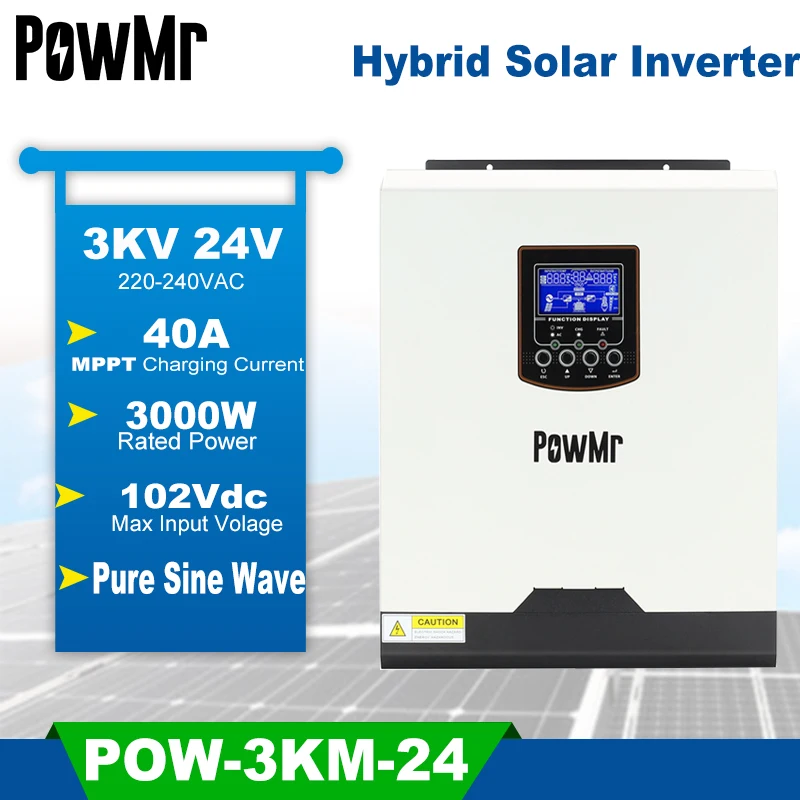 PowMr 3KW 3KVA 24V 220V All in One Solar Inverter and  Built-in  40A MPPT Charge Controller Hybrid Charger Inverter