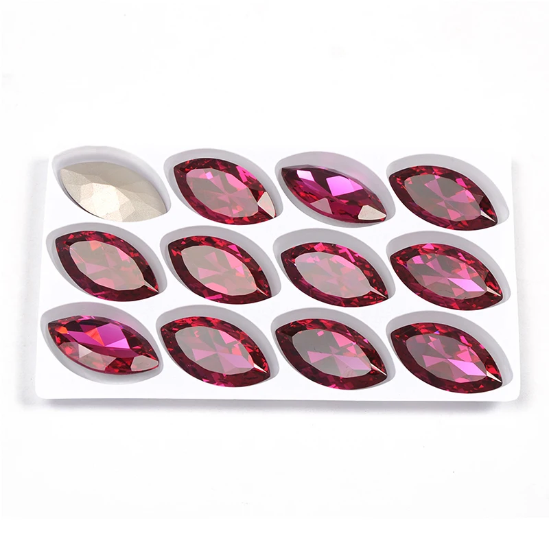 YANRUO 4227 17x32mm Fuchsia Navette Glass Strass Horse Eyes Stones And Crystals Point Back Large Rhinestones For Clothes