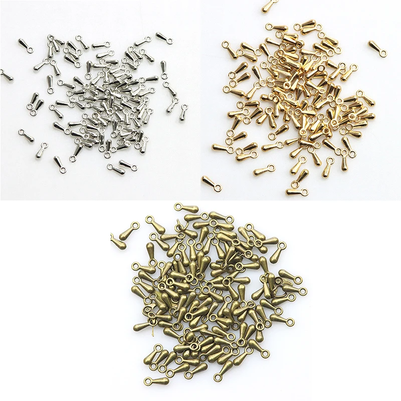 120pcs/Lot  Copper Water Droplets Cord Used For Necklace Bracelet Crimp Ends  Extension Chains Tails Clasp Jewelry Accessorie