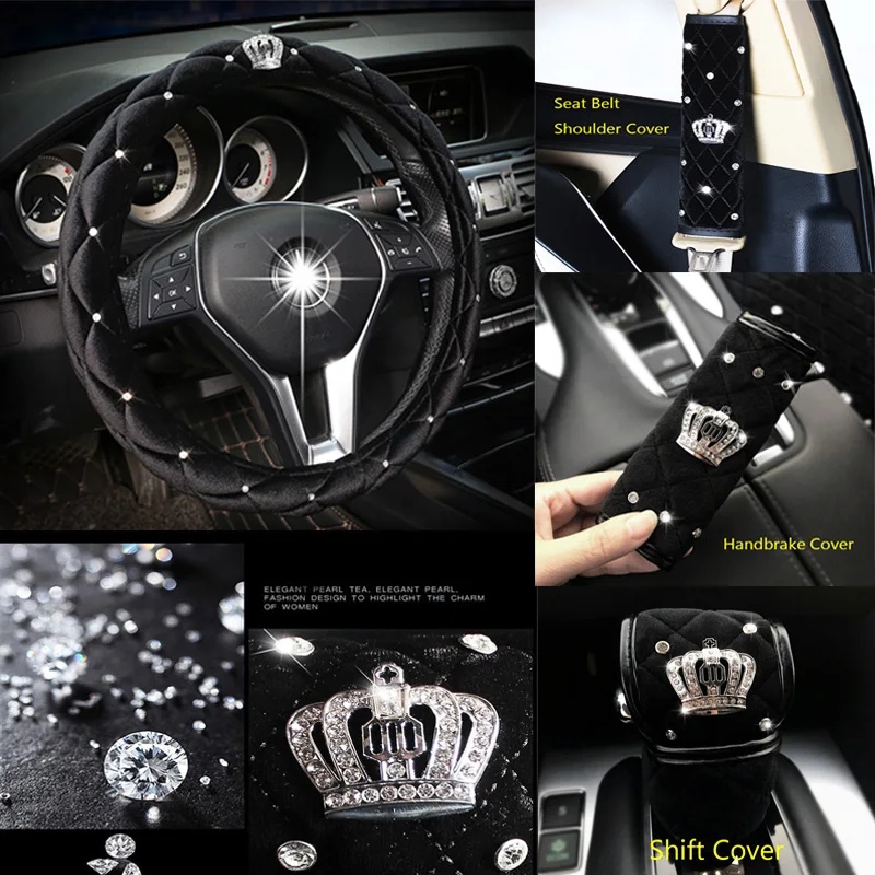 Winter Plush Diamond Crystal Crown Car Steering Wheel Cover Rhinestone Auto Car Steering-Covers Cases Car Interior Accessories