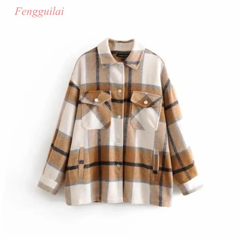 

2020 Winter Women green plaid Long Coat Jacket Casual High Quality Warm Overcoat Fashion Long Coats