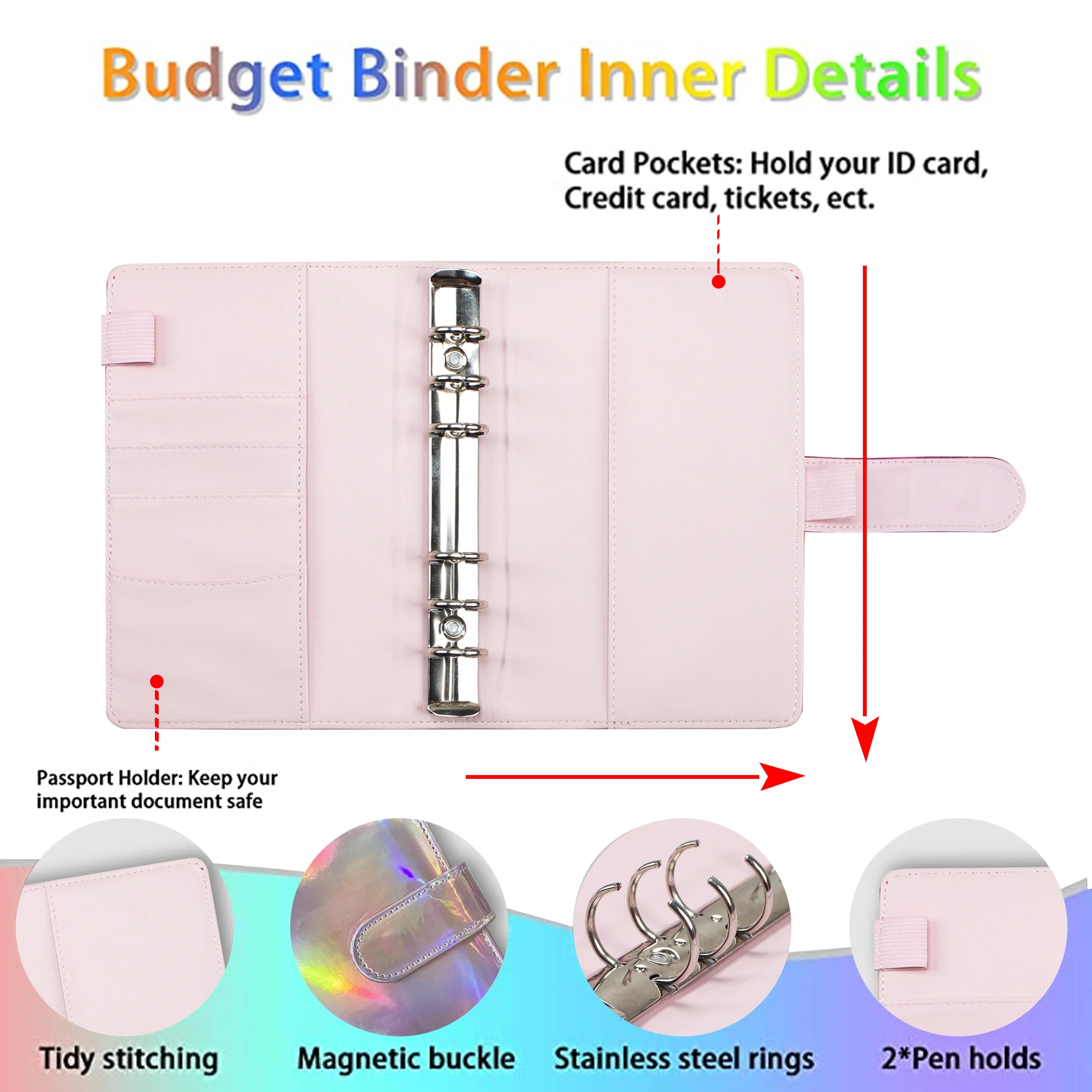 A5 A6 Laser Binder Budget Planner Refillable Notebook Covers 6 Holes Binder Pockets PVC Zipper Money Saving Envelope Budget