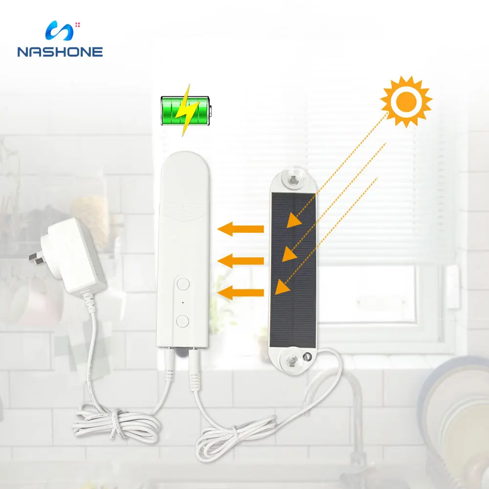 Sistema de Control automático de persianas enrollables, Motor de accionamiento de persiana, alimentado por Panel Solar y cargador, Control por