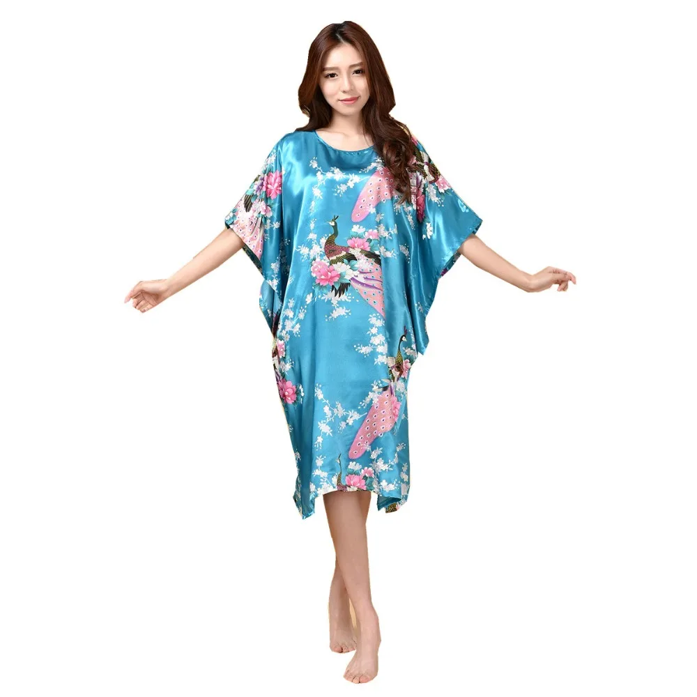 Summer Women Nightgown Print Sleepwear Night Bath Dress Gown Satin Sleep Shirt Sexy Nightshirt Home Clothes Intimate Lingerie