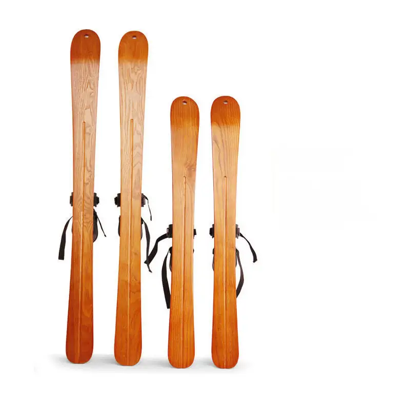 HAGIBIS Beginner Snow Skis and Poles Willow Wooden Snowboard  110cm/130cm x 7cm, Outdoor Snow Sled