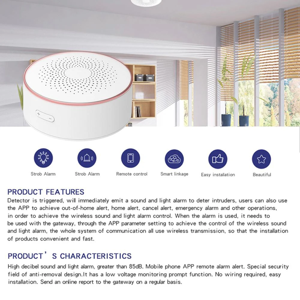 Intellithings Tuya Smart Zigbee Wireless Audible and Visible Alarm Sound and Flash Alarm Siren Detector Sensor Smart Life App