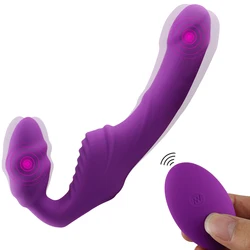 Realistic Dildo Vibrator Massager Strapless Strap on Lesbian Double Head G-Spot Stimulate Clitoris Sex Toy for Couple Dual Motor