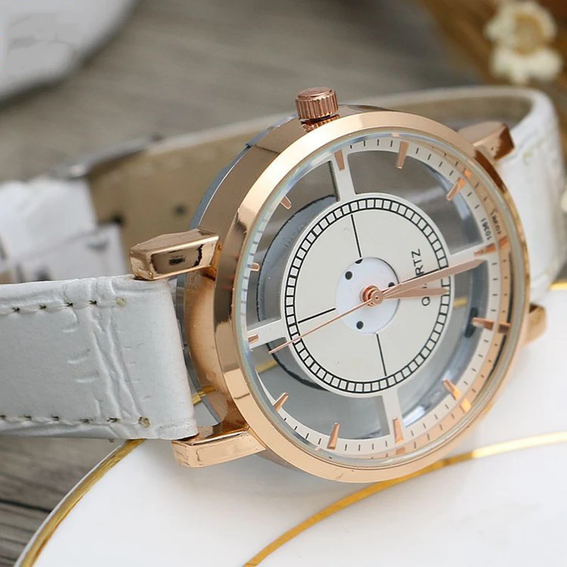 UTHAI CE97 Double-sided Hollow Transparent Chassis Watch Casual Personality Belt Quartz Watch