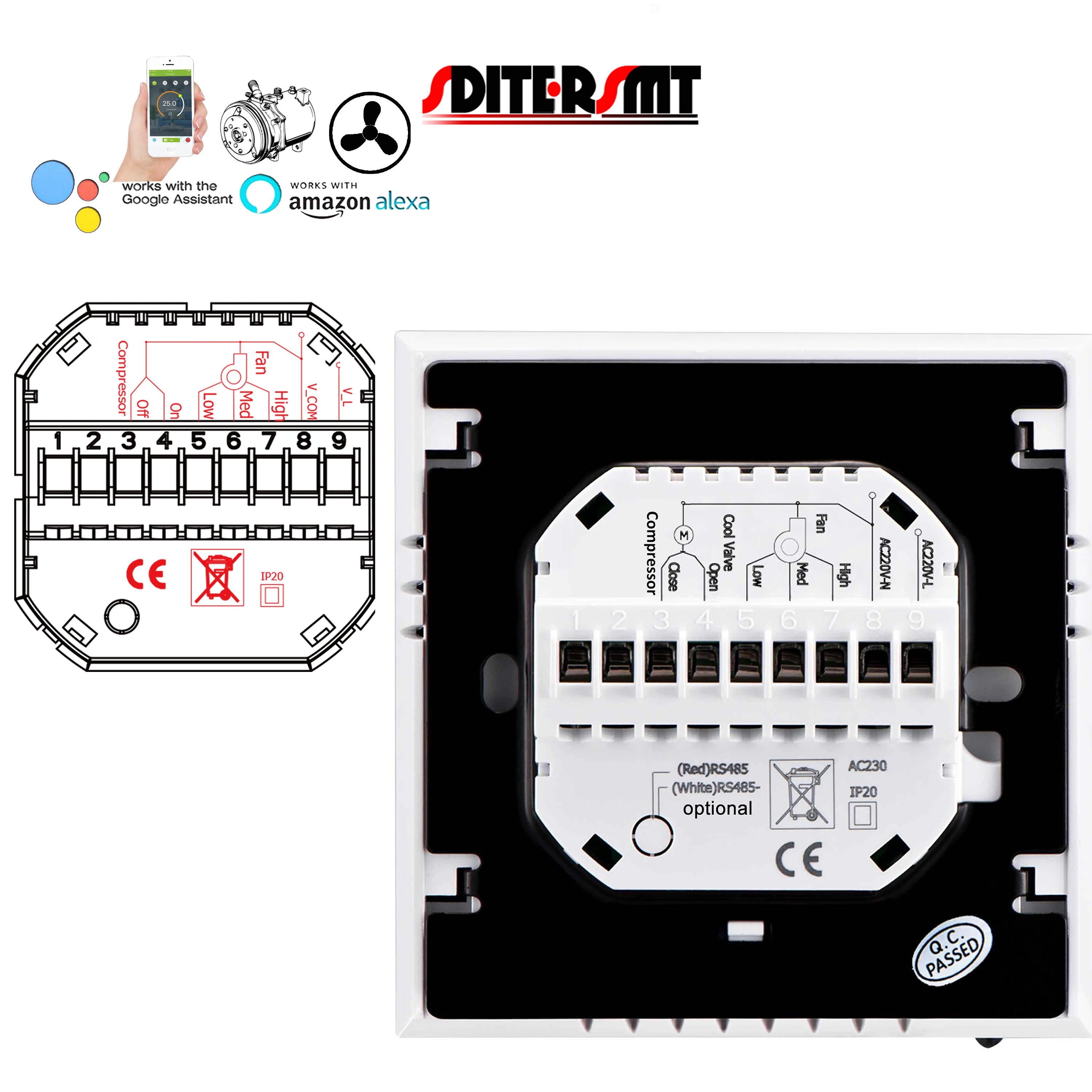 24V 95-240V Compressor Delay Switch Smart Thermostat Google for 2-Tube Fan Coil 3-Gear AC Heater Cooler Air Conditioner