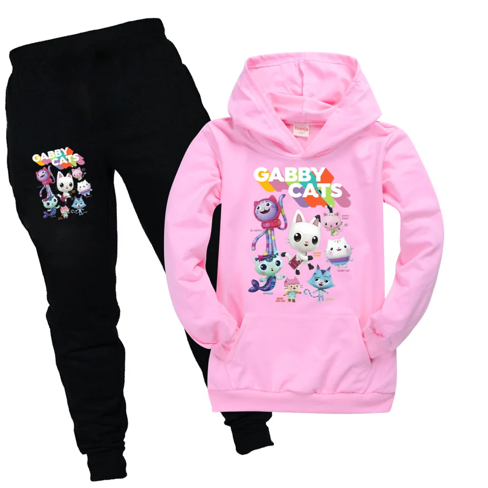 2021 Crianças Roupas para Meninas Meninos Gabby Cats Outono Inverno Manga Longa Hoodies Calças de Algodão Conjuntos Bebê Treino Crianças Roupas