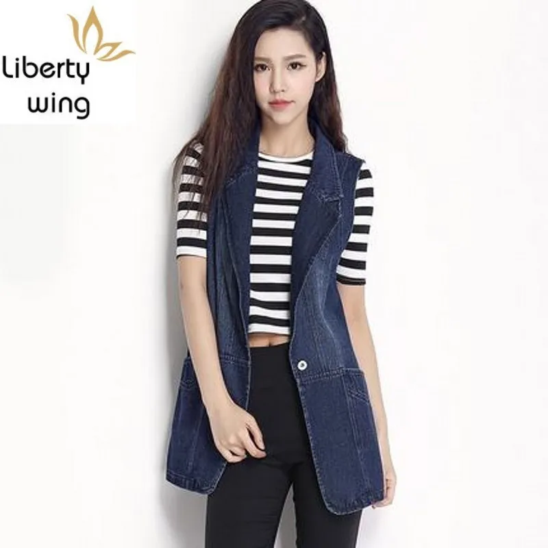 

Vests Women Spring Korean Fashion Slim Fit Soft Long Denim Woman Waistcoat Sleeveless Harajuku Single Button Jeans Coat