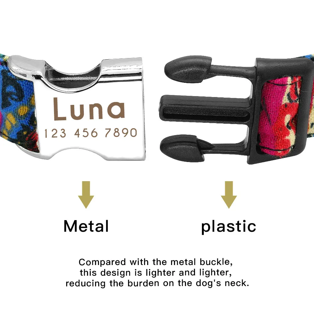 Personalized Nylon Dog Collar Customized Pet Collar Engraved ID Tag Nameplate Buckle for Small Medium Large Dogs Pitbull Pug
