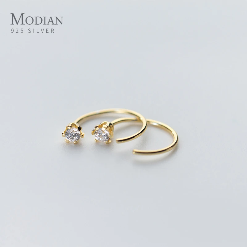 Modian Sparkling Zircon Mini Cute Crown Hoop Earring for Women Fashion 925 Sterling Silver Hook Earring Fine Jewelry Accessories